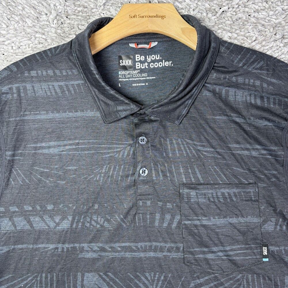 Saxx Droptemp Polo Shirt Mens Large Gray Short Sleeve Golf Stretch Floral Summer